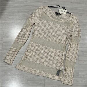 NWT Sheer Beige Textured Lace Top